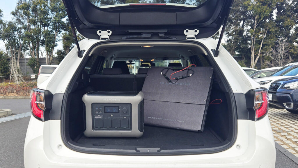 ALLPOWERS R1500LITEを車内のトランクに置いた様子