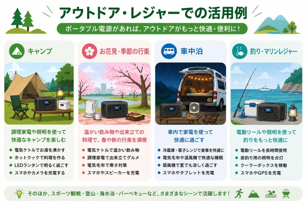 アウトドア・レジャーでのポータブル電源活用例