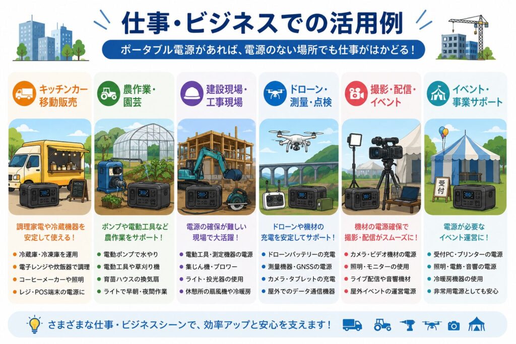仕事・ビジネスでのポータブル電源活用例